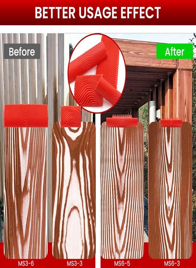 Serplex مجموعة أدوات Serplex® المكونة من 4 قطع من بكرات نقش الخشب، بأحجام متعددة، مصنوعة من مادة PVC، مع مشط، تصميم 2 في 1 للطلاء، وتشطيب الأثاث، وديكور المنزل، والجدران، والأبواب، وتأثيرات نسيج الخشب الإبداعية. - Image 4